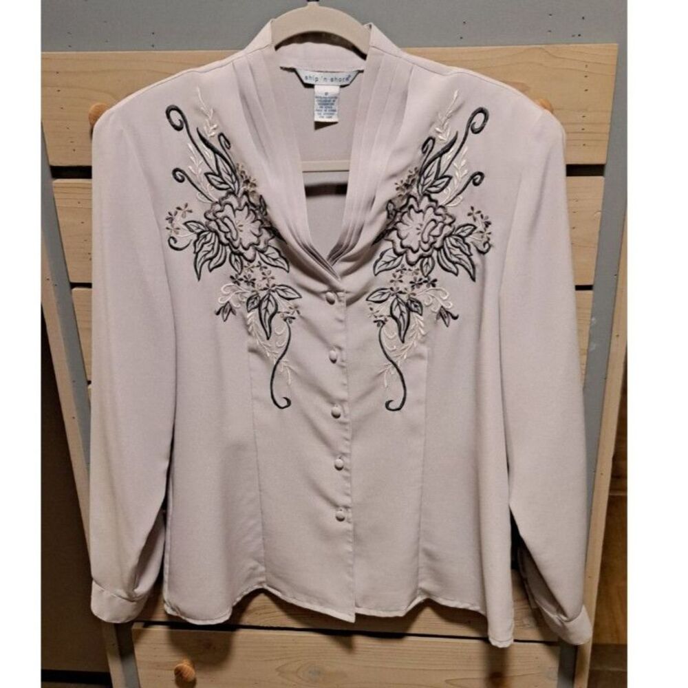 Vintage Ship ’N Shore Blouse – Size 12 - Embroidered, Floral, Classic, Chic